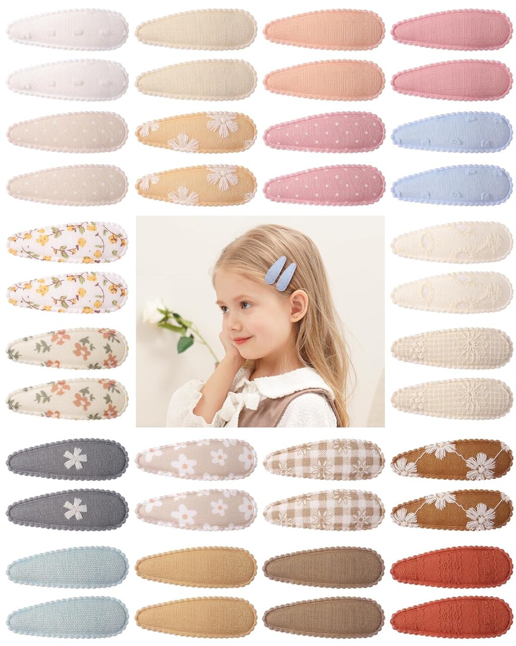 40Pcs Toddler Hair Clips Baby Girl Hair Bows Clips Floral Print Non Slip Wrapped Snap Hairpins Flower Clips